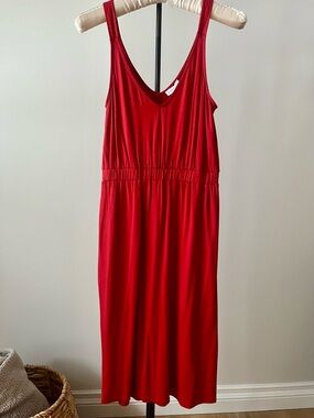 🇬🇧Warehouse Red V-Neck Sleeveless Midi Dress US 6